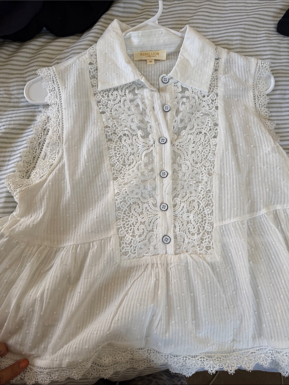 Rebellion Cream Lace Panel Sleeveless Blouse
